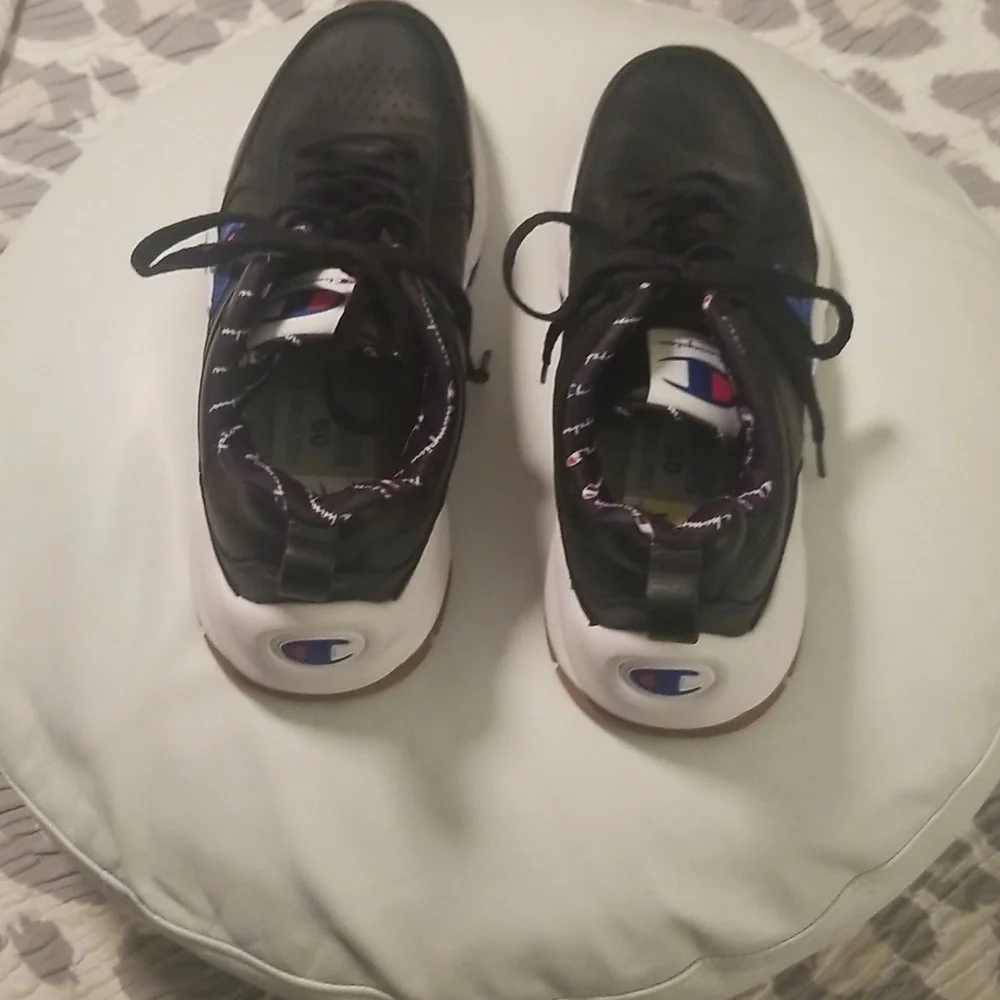 Men's Champion Black Genuine Leather Sneakers with White Rubber Soles; Size 9 - Picture 6 of 10